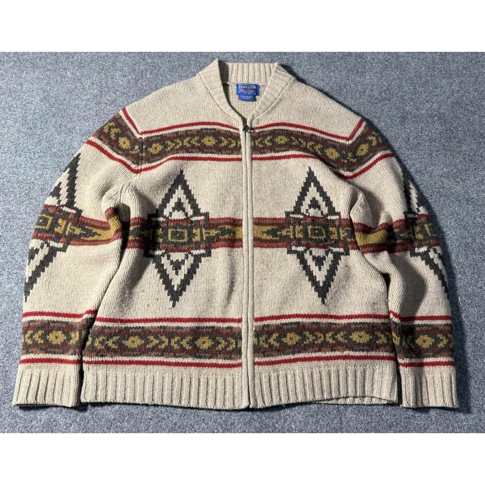 Pendleton Large Lambswool Indian Southwest Knit Cardigan Sweater Jacket Lebowski